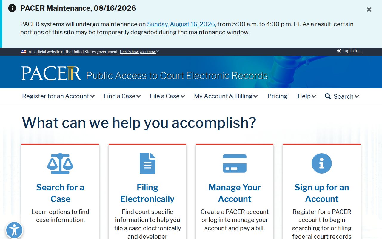 Clarke County federal case search through the PACER service