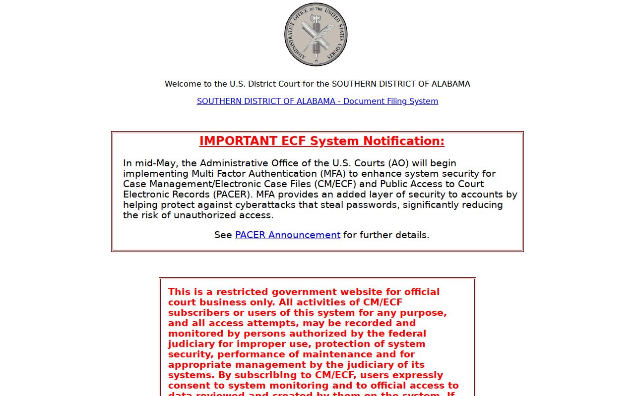 Jackson court docket custody compared with the federal CM ECF interface