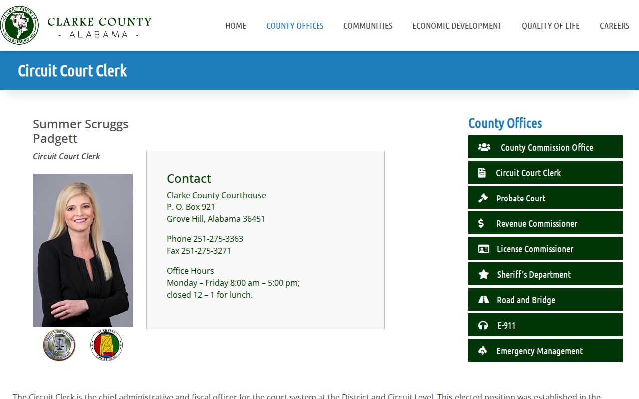 Clarke County traffic court records on the Circuit Clerk page