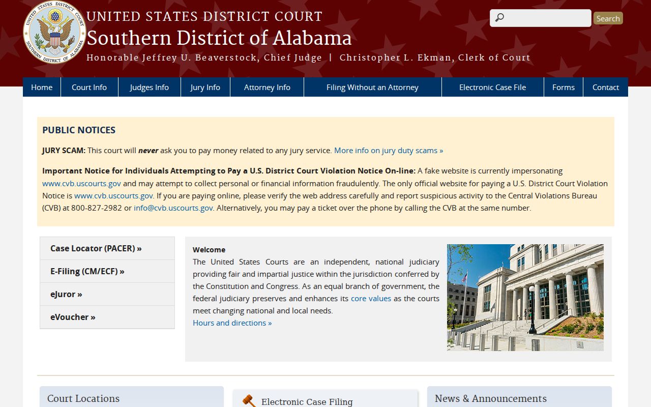 Southern District federal court docket source for Clarke County